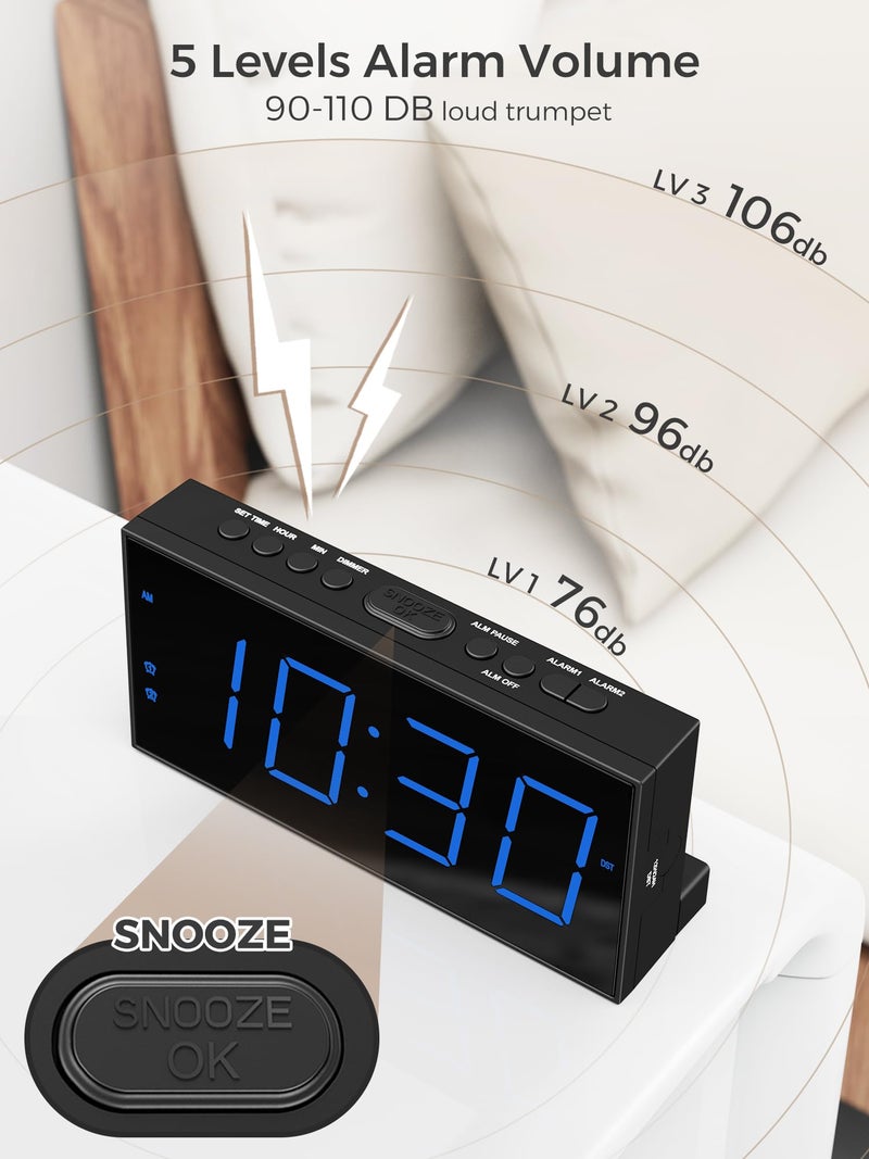 PPLEE Digital Dual Alarm Clocks for Bedrooms, Large Big Numbers Display Electric Alarm Clock with Battery Backup, USB Port, Adjustable Alarm Volume, Dimmer, Easy to Set LED Desk Clock with Adapter Powered - Image 4